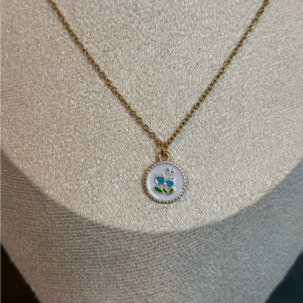 Handmade Gold/Blue Flower Necklace